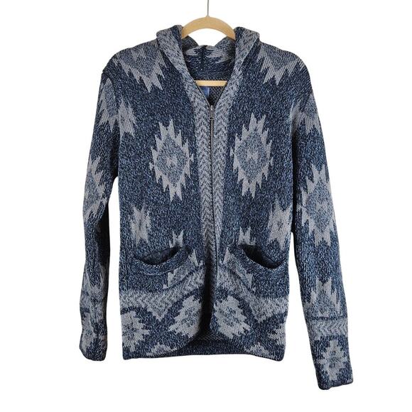 Lucky Brand Mens Blue Western Aztec Zip Up Sweater Size Small - Picture 1 of 5